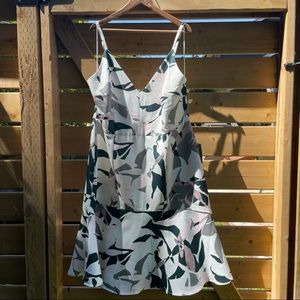 Plus size cocktail dress negative space plant print
